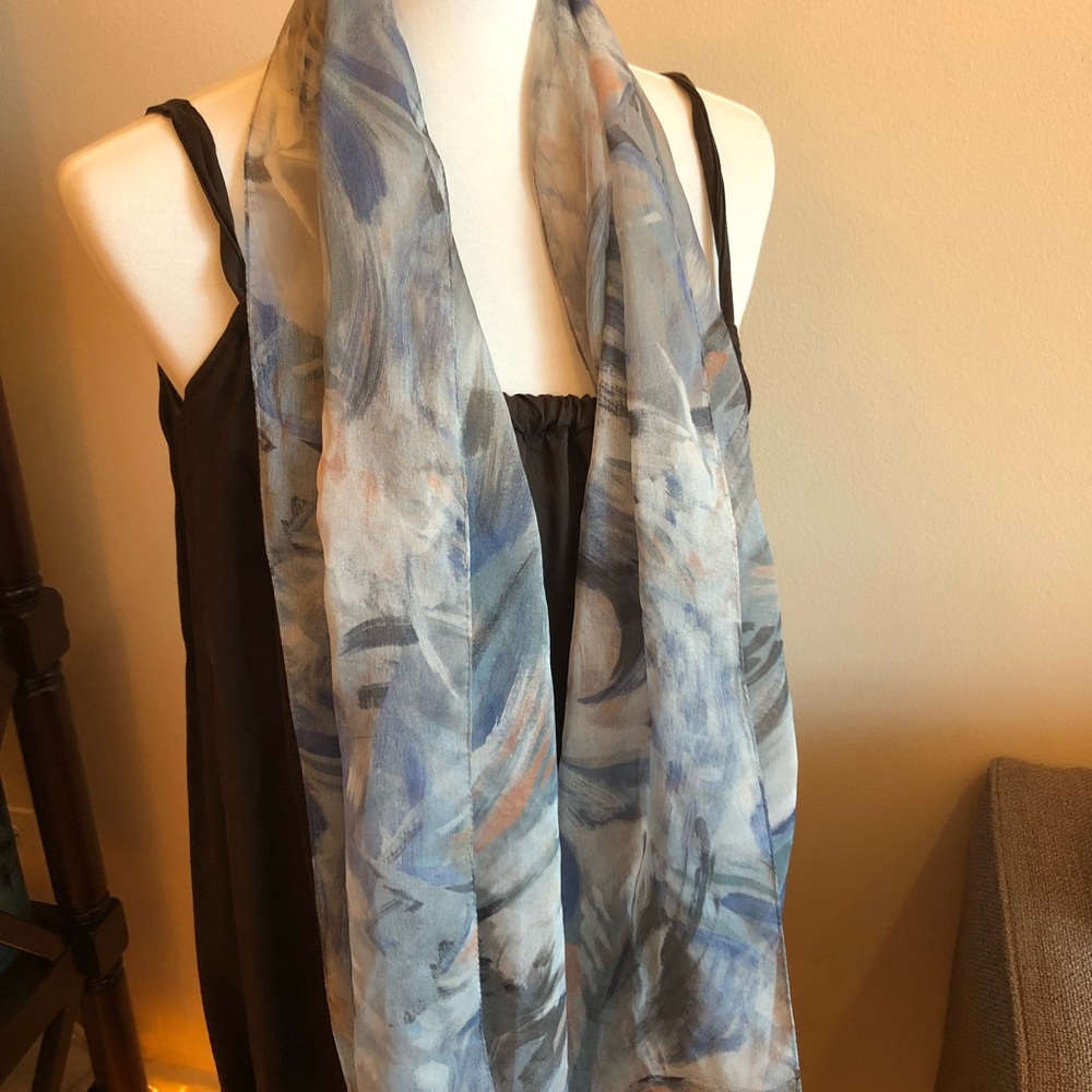 Light blue spring scarf with beautiful pattern